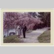 Kaneji Domoto and Elaine Reinelt on path in Japanese Garden (ddr-densho-377-1352)