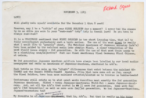 Letter from Richard Oguro to Loni Ding (ddr-densho-1007-941)