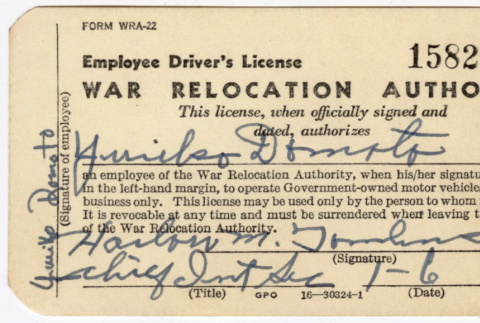 WRA Employee Driver's license (ddr-densho-356-807)