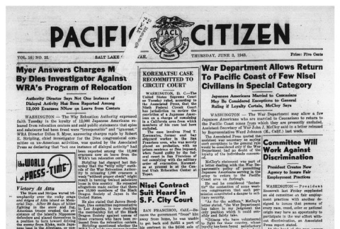 The Pacific Citizen, Vol. 16 No. 22 (June 3, 1943) (ddr-pc-15-22)