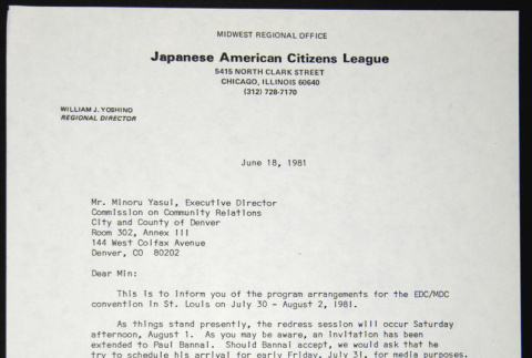 Letter to Minoru Yasui from Bill Yoshino (ddr-chijacl-1-623)