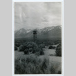 Photograph of the guard tower on the northwest corner of Manzanar with Sierra Nevada in the background (ddr-csujad-47-86)