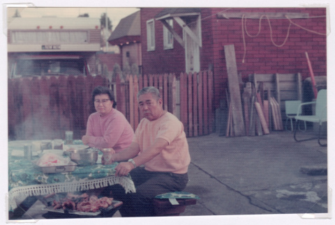 Backyard barbeque with Takeo and Mitzi Isoshima (ddr-densho-477-410)