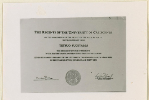 Tetsuo Sugiyama's graduate degree (ddr-densho-37-1148)
