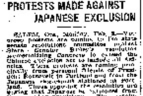 Protests Made Against Japanese Exclusion (February 8, 1909) (ddr-densho-56-144)