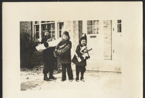 Holiday card with David, Gerald and Chester Jr. Sakura (ddr-densho-523-167)