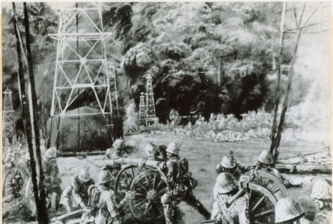 Photo of painting showing the Japanese invading oil producing countries (ddr-densho-299-232)