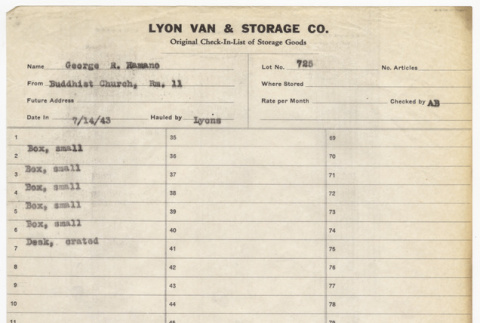Storage list for George R. Hamano (ddr-sbbt-2-203)