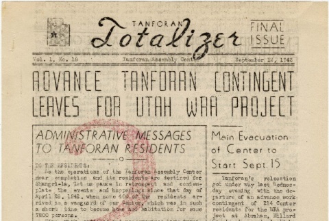 Tanforan Totalizer Vol. I No. 19 (September 12, 1942) (ddr-densho-149-16)
