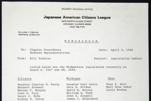 Memo to Chapter Presidents from Bill Yoshino (ddr-chijacl-1-210)