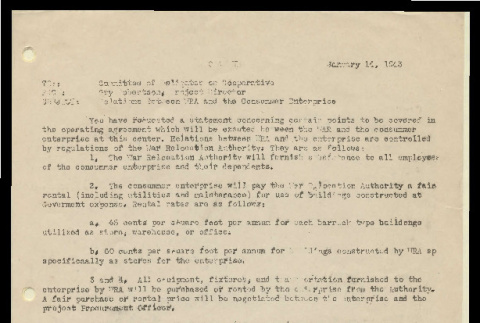 Memo from Guy Robertson, Heart Mountain Project Director, to Committee of Delegates Cooperative, January 14, 1943 (ddr-csujad-55-612)