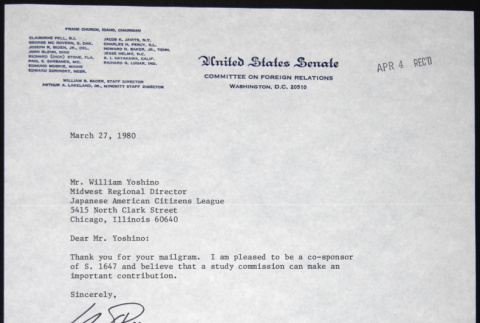 Letter to William Yoshino from Charles Percy (ddr-chijacl-1-367)