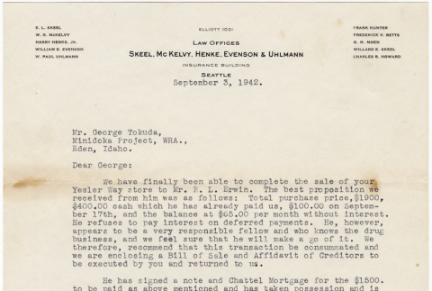 Letter from O.M. Moen to George Tokuda (ddr-densho-383-553)