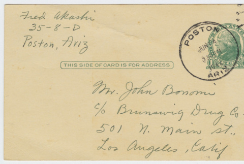 Postcard from Frank Akashi to John Bonomi (ddr-janm-21-69)