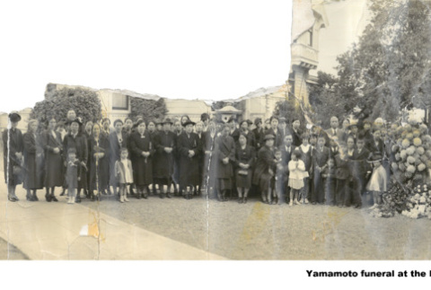 Two copies of funeral photo for Yamamoto, one version including individuals identified (ddr-ajah-6-971)