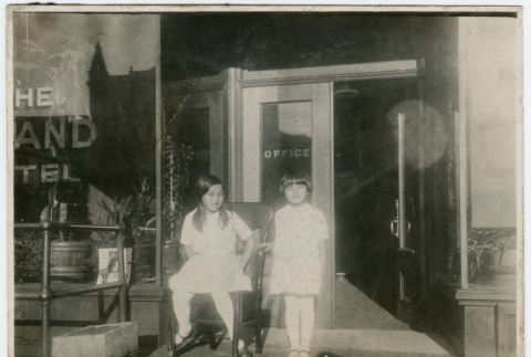 Eiko and Mary Kosai in front of the Grand Hotel (ddr-densho-349-5)
