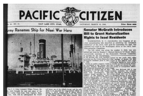 The Pacific Citizen, Vol. 26 No. 11 (March 13, 1948) (ddr-pc-20-11)