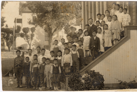 Postcard of group of children on stairs (ddr-densho-426-176)