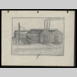 Pencil drawing of Poston barracks and garden (ddr-csujad-55-1894)