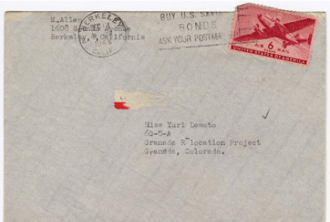 Letter to Yuri Domoto from Mildred Allen (ddr-densho-356-364)