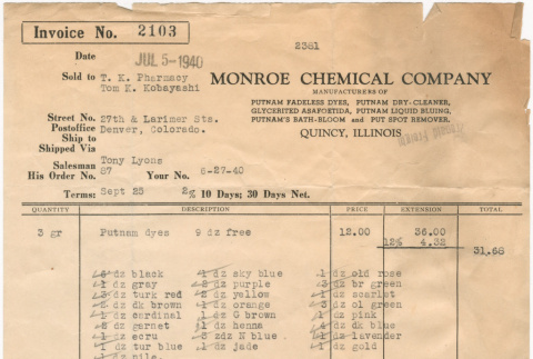 Invoice from Monroe Chemical Company (ddr-densho-319-519)