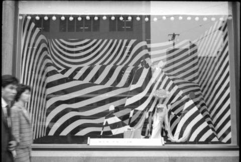 Large window display with dark striped background (ddr-densho-426-2290)