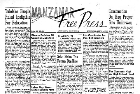 Manzanar Free Press Vol. III No. 71 (September 4, 1943) (ddr-densho-125-163)
