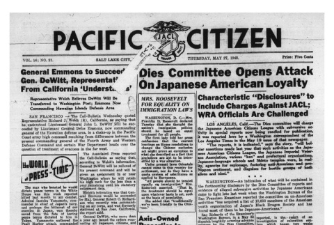 The Pacific Citizen, Vol. 16 No. 21 (May 27, 1943) (ddr-pc-15-21)
