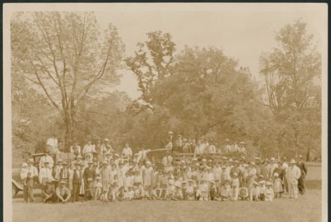 large group in front of cars (ddr-densho-378-894)