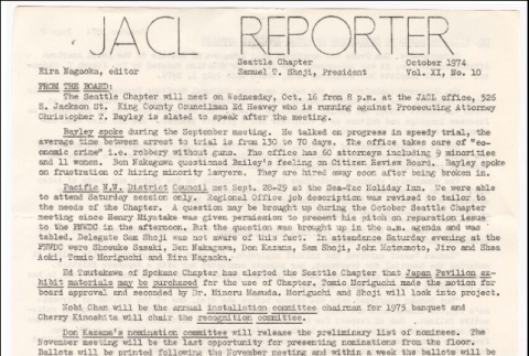 Seattle Chapter, JACL Reporter, Vol. XI, No. 10, October 1974 (ddr-sjacl-1-171)