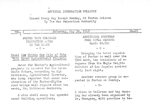 Poston Information Bulletin Vol. I No. 16 (May 30, 1942) (ddr-densho-145-16)