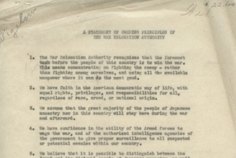 A Statement of Guiding Principles of This War Relocation Authority (ddr-densho-156-132)