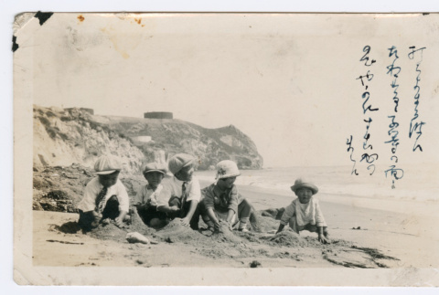 Jun, Akira, and Susumu Miyoshi at beach (ddr-densho-480-95)