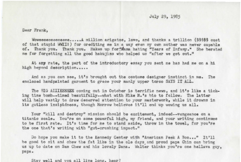 Letter from Michi Weglyn to Frank Chin, July 29, 1985 (ddr-csujad-24-40)
