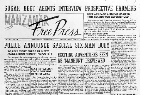 Manzanar Free Press Vol. III No. 10 (February 3, 1943) (ddr-densho-125-100)