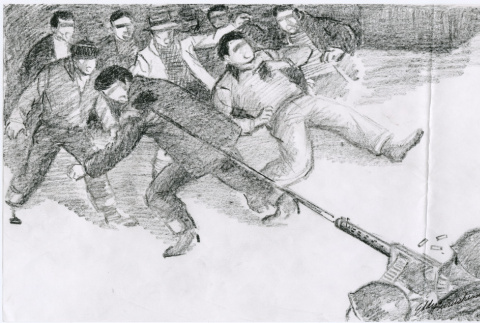 Sketch of Manzanar riot (ddr-densho-122-774)