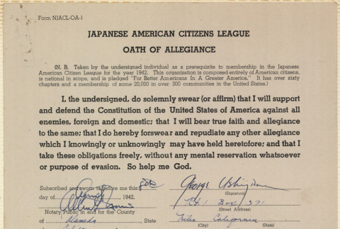 JACL Oath of Allegiance for George Ishijima (ddr-ajah-7-140)