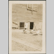 Woman with geese outside barn (ddr-densho-316-221)