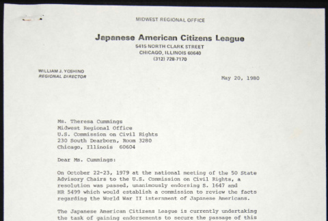 Letter to Theresa Cummings of the U.S. Commission on Civil Rights from William Yoshino (ddr-chijacl-1-146)