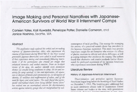 Article from Art Therapy: Journal of the American Art Therapy Association, Vo. 24(3).Image Making and Personal Narratives with Japanese-American Survivors of World War II Internment Camps (ddr-densho-560-5)