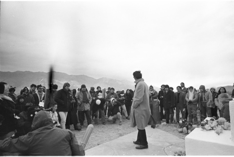 Pilgrimage ceremony in front the Manzanar Cemetery Momunent (ddr-manz-3-26)