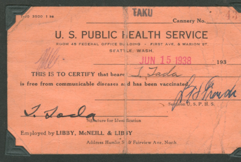 Vaccination card (ddr-densho-540-137)