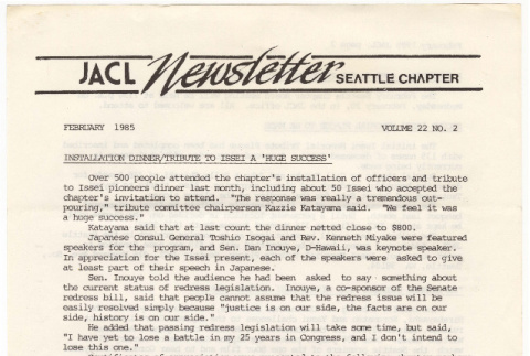 Seattle Chapter, JACL Reporter, Vol. XXII, No. 2, February 1985 (ddr-sjacl-1-344)