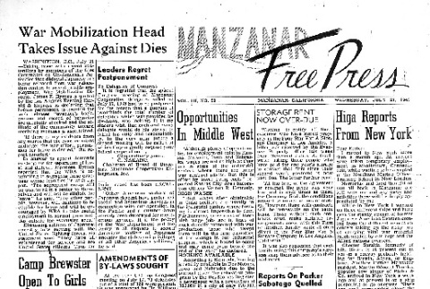 Manzanar Free Press Vol. III No. 58 (July 21, 1943) (ddr-densho-125-150)