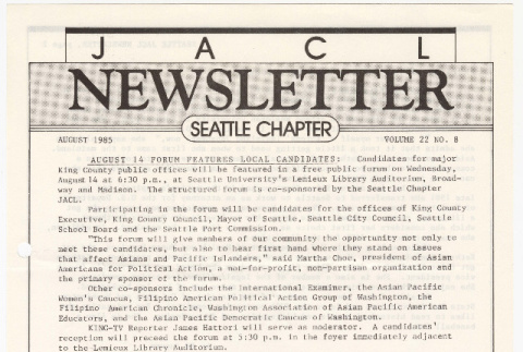 Seattle Chapter, JACL Reporter, Vol. 22, No. 8, August 1985 (ddr-sjacl-1-399)