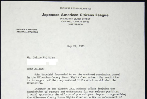 Letter to Julius Fujihira from Bill Yoshino (ddr-chijacl-1-637)