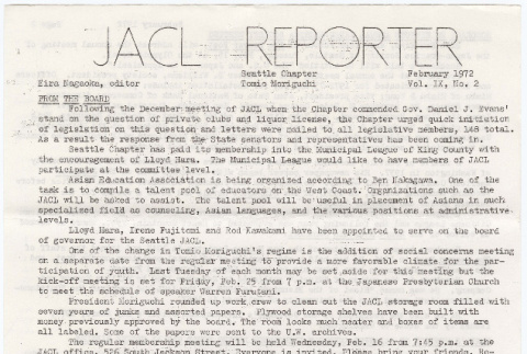 Seattle Chapter, JACL Reporter, Vol. IX, No. 2, February 1972 (ddr-sjacl-1-139)