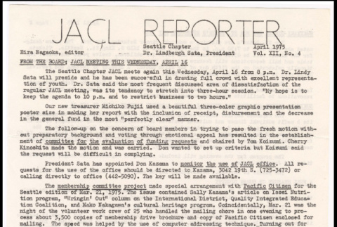 Seattle Chapter, JACL Reporter, Vol. XII, No. 4, April 1975 (ddr-sjacl-1-177)