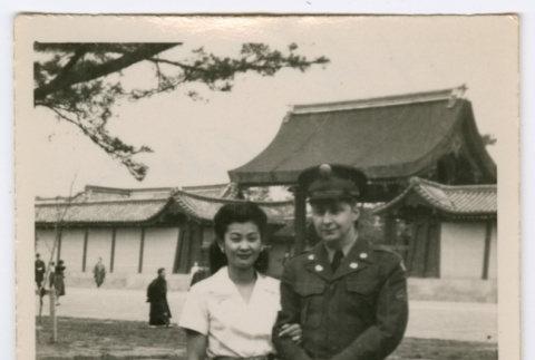 Mitsuye Takemiya and Charles Roeslin Jr. at Imperial Palace (ddr-densho-550-34)