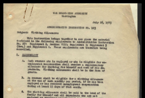 Administrative instruction (United States. War Relocation Authority), no. 103 (July 26, 1943) (ddr-csujad-55-931)